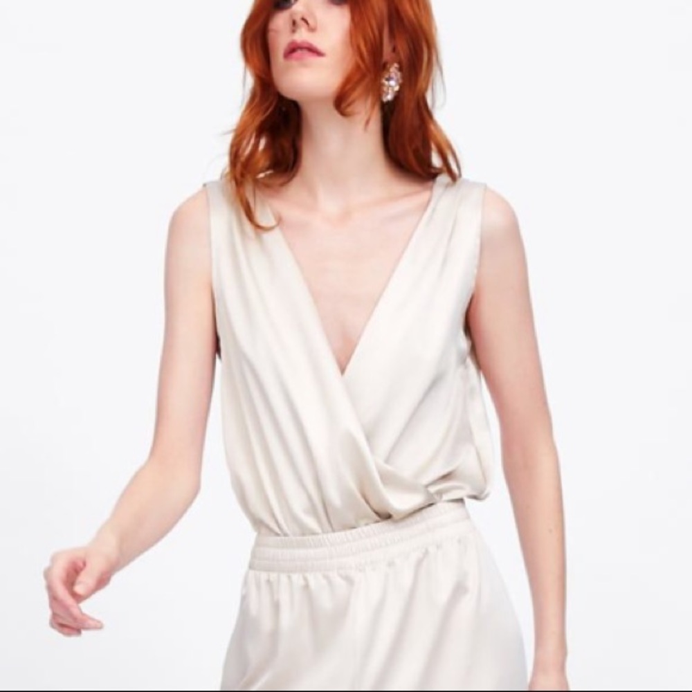 ZARA CROSSED SATIN BODYSUIT